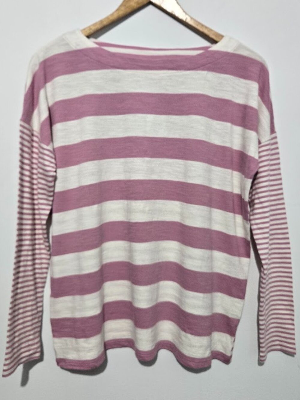 NWT J Jill Relaxed Boat Neck Tee Size XS Petite Purple Stripe Cotton Lightweight